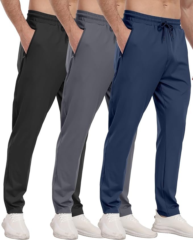 3 Pack Mens Athletic Sweatpants with Zipper Pockets