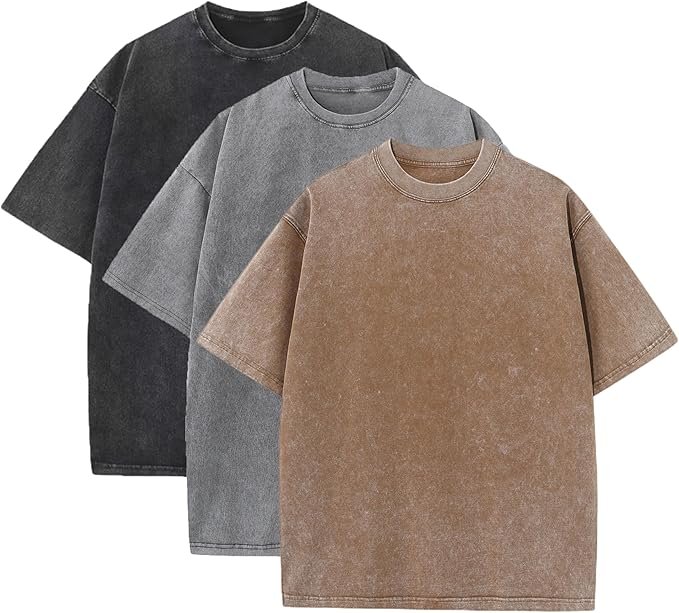 3 Pcs Mens Oversized Heavy Cotton Summer T-Shirts