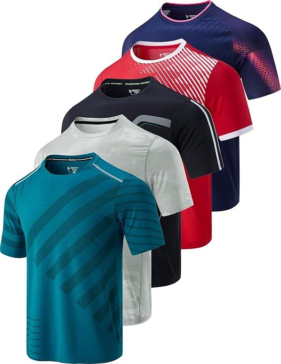 5 Pack Men’s Active Quick Dry Crew Neck T Shirts
