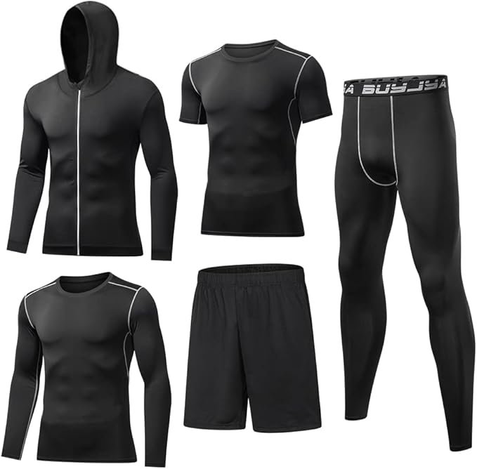 BUYJYA 5Pcs Mens Compression Pants Shirt