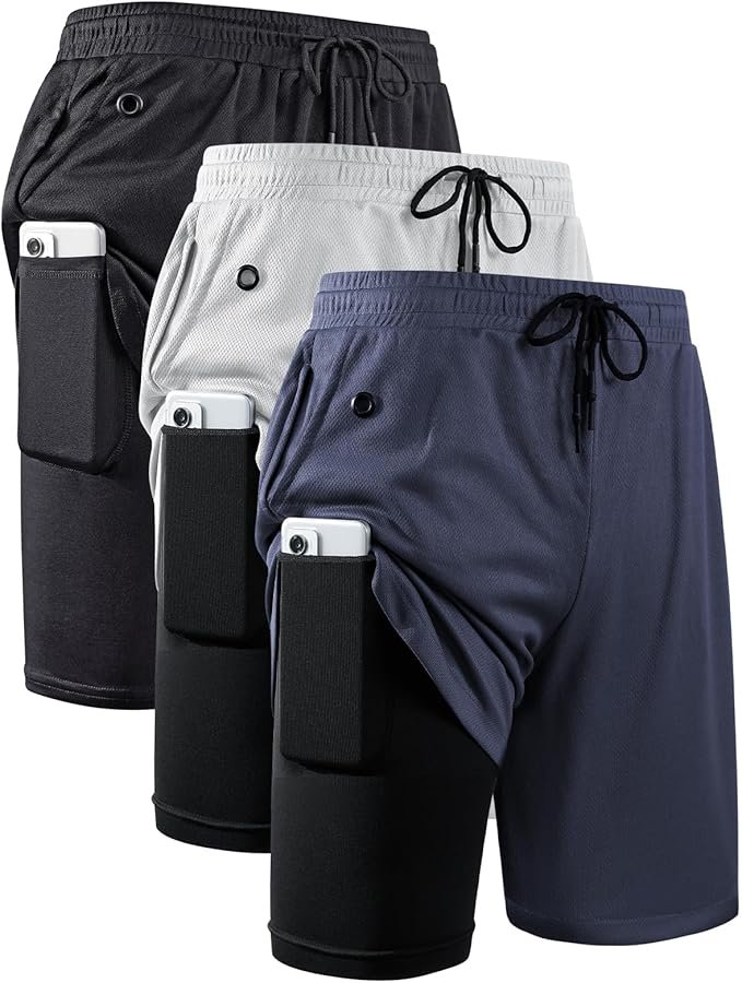 JWJ Mens 2 in 1 Running Shorts